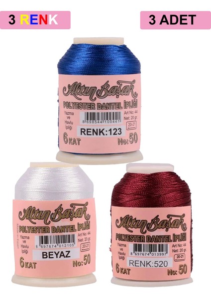 3 Adet Oya ve Dantel İpi 20 gr - Royaleks - No: Beyaz - 520 - 123