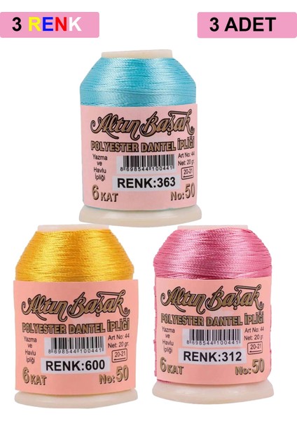 3 Adet Oya ve Dantel İpi 20 gr - Royaleks - No: 600 - 312 - 363