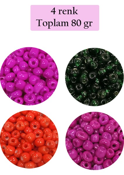 Dökme Cam Kum Boncuk Büyük Boy (6/0) 4 mm - 4 Renk - Toplam 80 Gram - BNC414