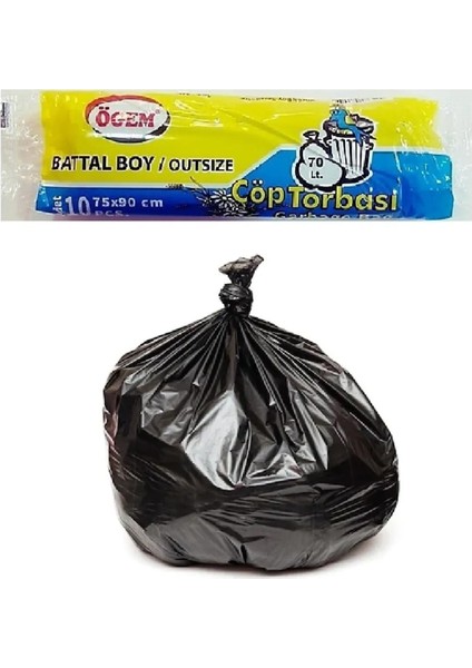 Battal Boy Çöp Torbası 75 x 90 cm 10 Lu Rulo x 1 Paket = 10 Adet (Siyah)
