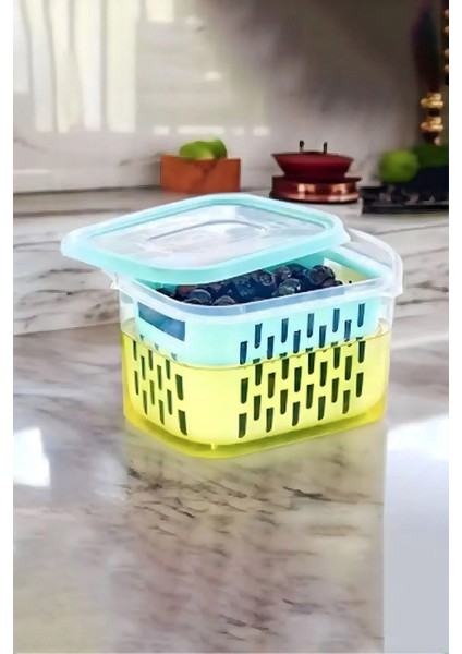 Süzgeçli Yıkama Hazneli Turşu ve Zeytin-Peynir Saklama Kabı 1.6lt ROYALEKS-AK511