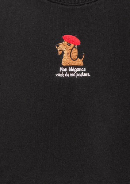 Köpek Nakışlı Siyah Sweatshirt 7S10132-900