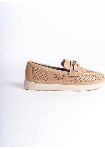 Lıly Bağcıksız Ortopedik Rahat Taban Çiçek Desenli Kadın Babet Ayakkabı Ckt - Ten