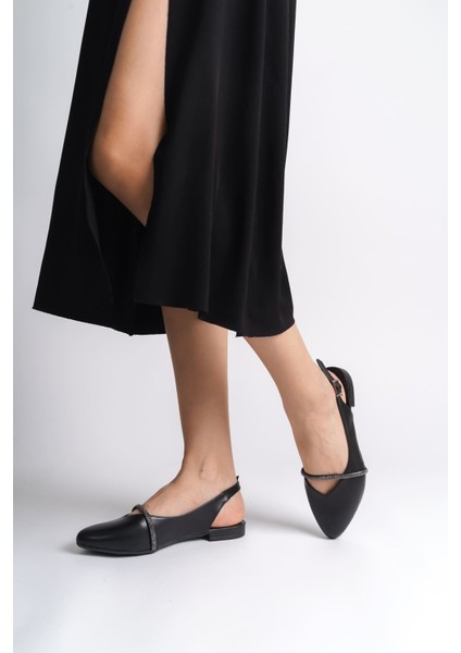 Allıson Tokalı Ortopedik Rahat Taban Taş Detaylı Kadın Babet Ayakkabı Cst - Siyah modelleri