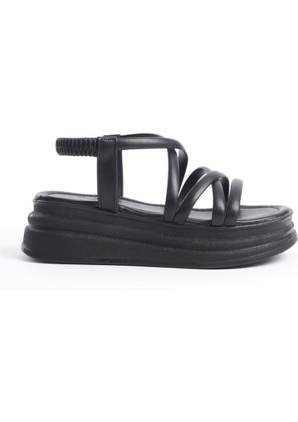 Bella Lastikli Şerit Detaylı Ortopedik Taban Kadın Sandalet Cst - Siyah
