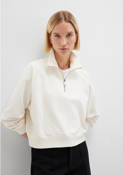 Yarı Fermuarlı Ekru Sweatshirt 1S10439-80194