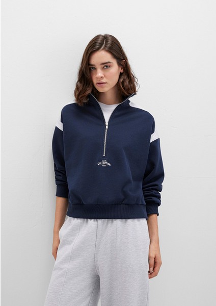 Yarı Fermuarlı Lacivert Sweatshirt 1S10360-32184
