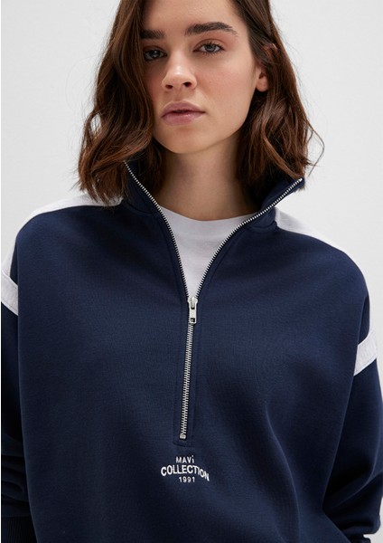 Yarı Fermuarlı Lacivert Sweatshirt 1S10360-32184 fırsatları