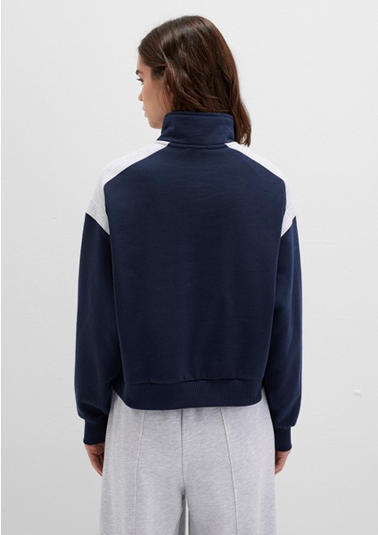 Yarı Fermuarlı Lacivert Sweatshirt 1S10360-32184