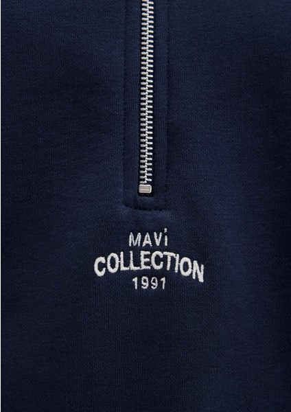 Yarı Fermuarlı Lacivert Sweatshirt 1S10360-32184