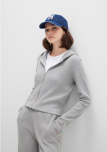 Fermuarlı Dokulu Gri Sweatshirt 1613383-80018
