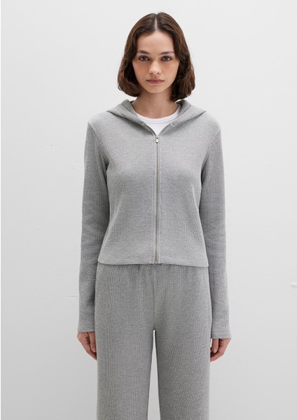 Fermuarlı Dokulu Gri Sweatshirt 1613383-80018 fırsatları