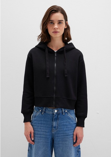 Kapüşonlu Siyah Basic Crop Sweatshirt 1S10388-900 fırsatları