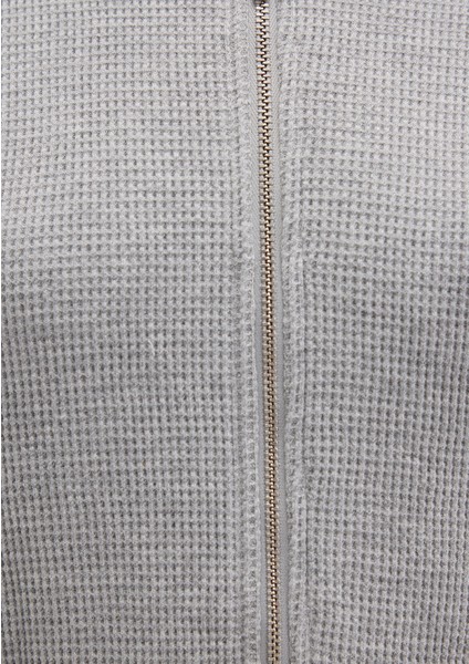 Fermuarlı Dokulu Gri Sweatshirt 1613383-80018