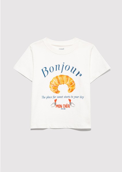 Kruvasan Baskılı Ekru Tişört 7610358-70057 fırsatları