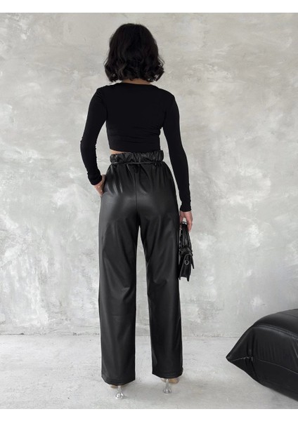 Kendinden Ince Kemerli Deri Pantolon Siyah T1178 fırsatları