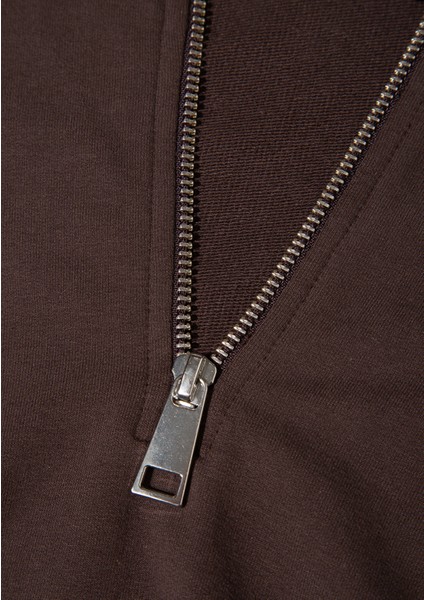 Yarı Fermuarlı Kahverengi Sweatshirt 1S10439-70236