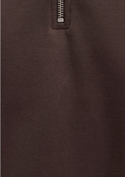 Yarı Fermuarlı Kahverengi Sweatshirt 1S10439-70236