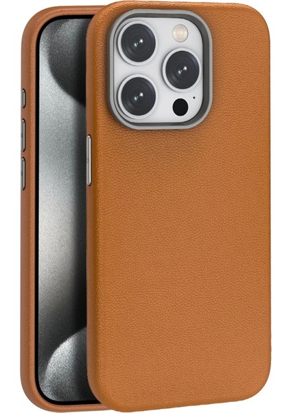 iPhone 15 Pro Kılıf Wonder Deri Magsafe Kapak - KAHVERENGI-(5796)