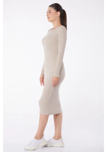 Düz Bisiklet Yaka Kadın Midi Elbise fiyatları