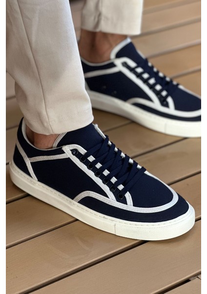 Solederva - Keten Erkek Ayakkabı Lacivert Beyaz - MN2505