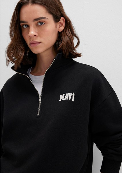 Mavi Logo Baskılı Yarı Fermuarlı Siyah Sweatshirt 1S10179-900 fiyatları