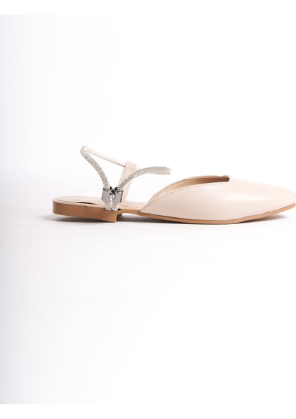 Carolıne Lastikli Ortopedik Rahat Taban Bilekten Taş Detaylı Kadın Babet Ayakkabı Ckt - Krem