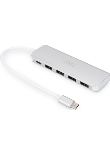 Digitus 4 Port USB 3.0 Hub, 4 x USB 3.0 Usb-A Dişi Konnektör (Usb Çevre Ürünü), 1 x USB Tip C Pd (Power Delivery) Port, 1 x USB Tip C Erkek Port (Bilgisayar Bağlantısı Için), Alüminyum, Mac ve Windows