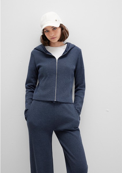 Fermuarlı Dokulu Lacivert Sweatshirt 1613383-32184 modelleri