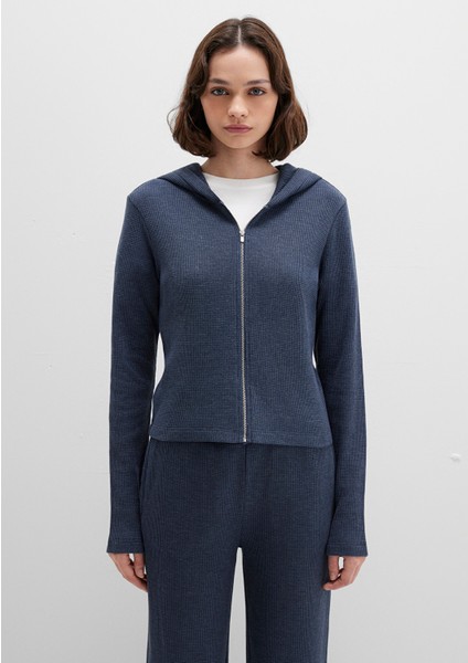 Fermuarlı Dokulu Lacivert Sweatshirt 1613383-32184 fırsatları