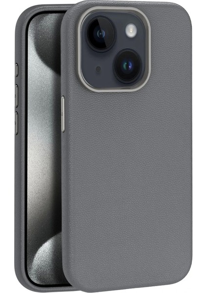 iPhone 15 Kılıf Wonder Deri Magsafe Kapak - Titan GRI-(5796)