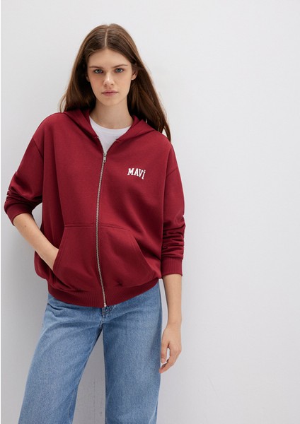 Mavi Logo Baskılı Kapüşonlu Fermuarlı Bordo Sweatshirt 1S10178-85493 fiyatları