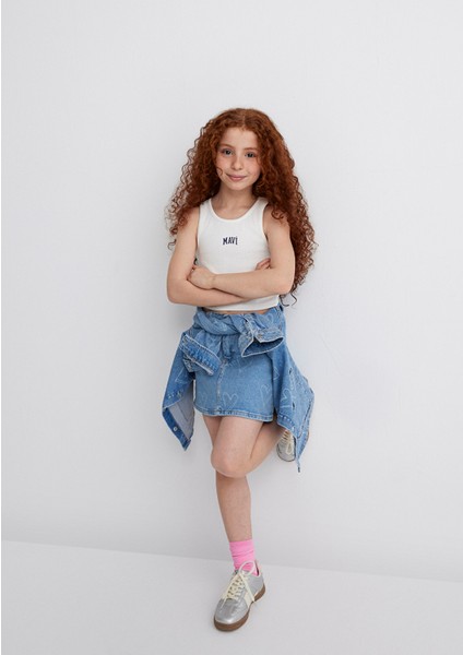 Mavi Logo Baskılı Ekru Atlet 7610336-70057