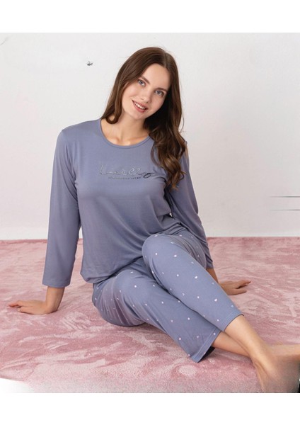 Kadın Milan Bisiklet Yaka Uzun Kol Ince Pijama Takımı 7600/39 - 1 Adet