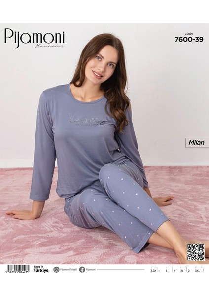Kadın Milan Bisiklet Yaka Uzun Kol Ince Pijama Takımı 7600/39 - 1 Adet fiyatları