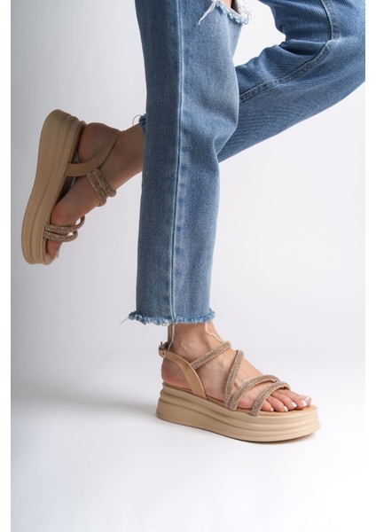 Rıley Ince Tokalı Taşlı Şeritli Ortopedik Taban Kadın Sandalet Ctt - Ten fiyatları