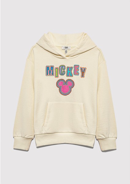 Mickey Baskılı Kapüşonlu Bej Sweatshirt 7S10141-70072 fırsatları