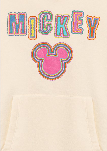 Mickey Baskılı Kapüşonlu Bej Sweatshirt 7S10141-70072