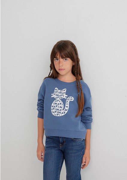 Mavi Kedi Baskılı Mavi Sweatshirt 7S10133-86702 fiyatları