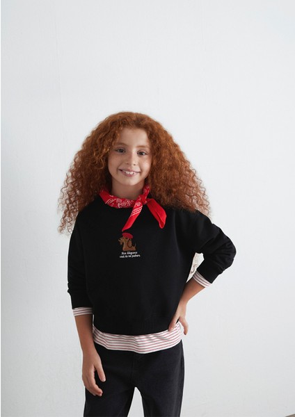 Köpek Nakışlı Siyah Sweatshirt 7S10132-900 fiyatları