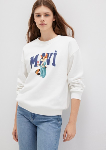 Mavi Kedi Logo Ekru Sweatshirt 1S10460-70057