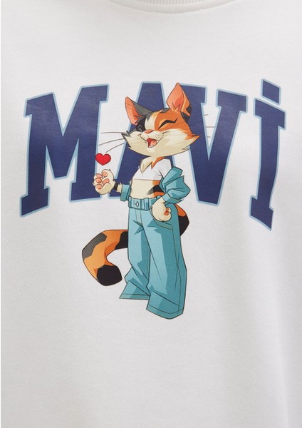 Mavi Kedi Logo Ekru Sweatshirt 1S10460-70057