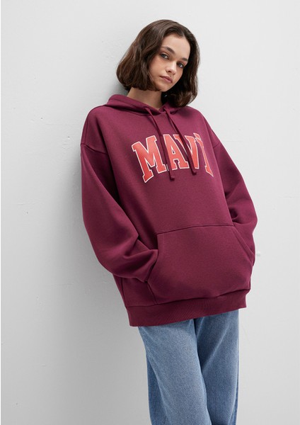 Mavi Logo Baskılı Kapüşonlu Bordo Sweatshirt 1600361-90705 modelleri