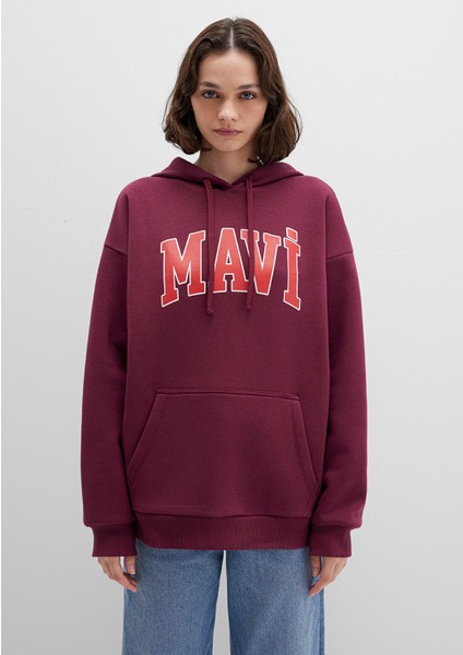 Mavi Logo Baskılı Kapüşonlu Bordo Sweatshirt 1600361-90705 fırsatları