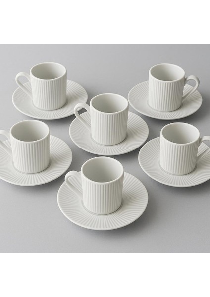 6 Lı Kahve Fıncan Takımı -70 ml Modern Beyaz Porselen-Çizgili