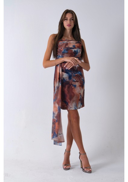 Saks Midi Boy Desenli Tül Şifon Abiye 0802002.26 fiyatları
