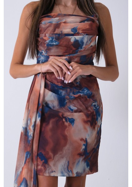 Saks Midi Boy Desenli Tül Şifon Abiye 0802002.26