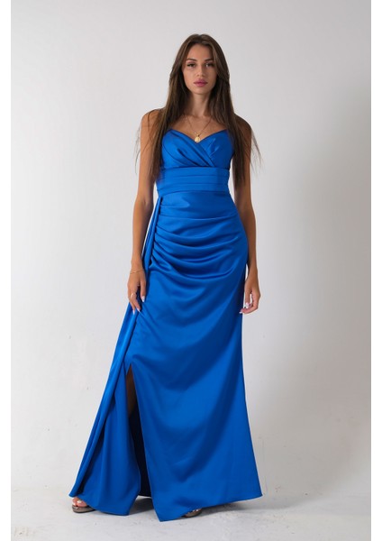 Saks Gümüş Askı Detaylı Yırtmaçlı Straplez Abiye 0801023.26 fiyatları