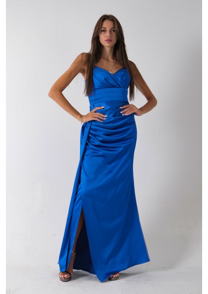 Saks Gümüş Askı Detaylı Yırtmaçlı Straplez Abiye 0801023.26 fırsatları