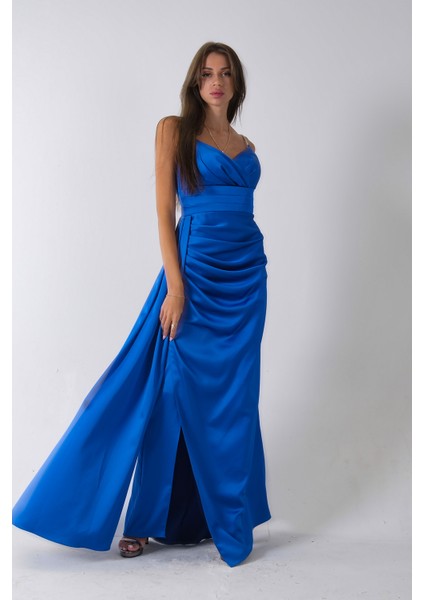 Saks Gümüş Askı Detaylı Yırtmaçlı Straplez Abiye 0801023.26 indirimleri